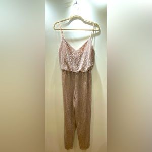 Eliza J - Women’s Sequined Straight Leg Jumpsuit with Pockets- Rose Gold- Size 6